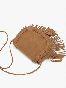 Tas Fashion Musim Gugur/Dingin Terbaru, Tas Selempang Serbaguna, Tas Kecil Rumbai Modis, Tas Kasual Persegi Kecil Matte, - Coklat - View 9