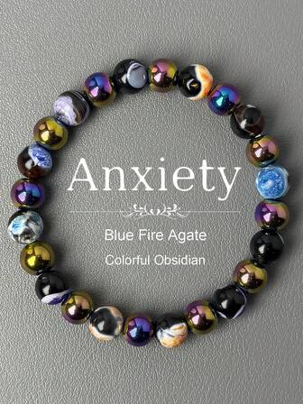 Elegant Blue Fire Agate Bracelet - 8mm Natural Beads For Mental Clarity & Focus, Ideal Gift For Loved Ones, Relax Bracelet|Decorative Bracelet|Polished Stone Bracelet, Beads For Bracelets