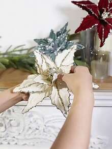 1/3/6pcs Artificial Flower Head, Christmas Tree Wreath DIY Decorations, For Holiday Decoration, Home Decoration, Room Decoration, Vase Decoration, Table Centerpiece, Wedding Decoration