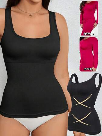 Camiseta de tirantes para mujer con control de abdomen, camiseta moldeadora sin costuras y compresión, prenda de vestir reductora