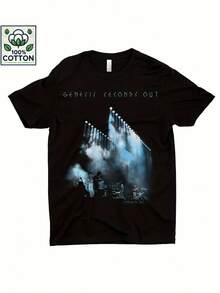 Genesis Second Out Album Graphic T-Shirt For Men/Women - Black Concert Stage Lights Design T-Shirt, High Elasticity Cotton Crew Neck Tee For Daily Wear And Live Performances, Machine Washable Band Merchandise Style Top, Concert T-Shirts - 黑色 - 查看 1