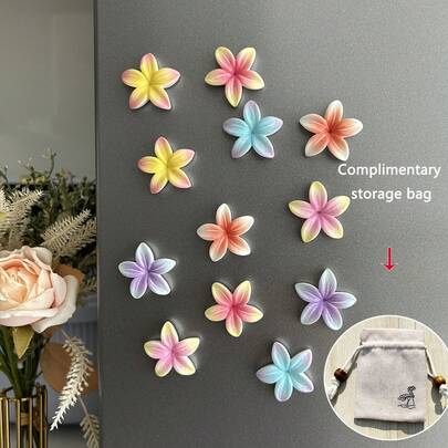 2pcs/6pcs Tropical Frangipani Flower Fridge Magnet With FREE Storage Bag - 3D Hawaiian Plumeria Resin Art With 5 Petals, Strong Magnetic Refrigerator Sticker For Beach House Kitchen & Vacation Style Decor