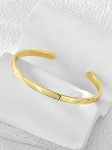 [Golden Cuff Bangle] 14K Golden Plated Adjustable Open Cuff Bangle - Charm-In Minimalist Band Bracelet - Elegant Golden Jewelry - Thoughtful Friendship Gift For Women