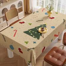 Față de masă din poliester ușor, cu model de pom de Crăciun, dreptunghiulară/pătrată, impermeabilă, anti-ride, pentru decorarea interiorului și exteriorului, dormitorului, băii, bucătăriei și sufrageriei, pentru cadouri de Crăciun, petrecere de ziua de naștere, decor de picnic de sărbători, toamna și iarna