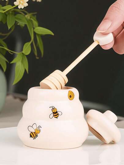 1 pieza Tarro de condimentos con diseño creativo de abeja, lindo tarro de almacenamiento de especias para la cocina, favor de boda estilo europeo, adorable tarro de cerámica hermético con diseño de dibujos animados, juego de regalo de tarro de miel y especias, útiles escolares