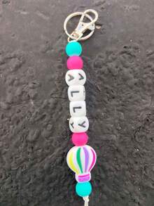 1 件定制返校个性化彩虹钥匙扣、返校串珠钥匙扣、钥匙扣标签、姓名标签、教师礼物、粉色彩虹热气球 - 字母珠鑰匙圈 - 查看 26