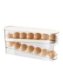 Soporte automático de doble nivel para huevos, conservador de huevos, contenedor deslizante que se ajusta a 12-14 huevos - Diseño con bisagras, material de plástico, sin contacto con alimentos - Organizador de espacio en el refrigerador, estante para huevos de cocina - Multicolor - Ver 8