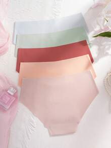 5pcs/Pack Women's Nylon V-Waist Seamless Comfortable Breathable Lift Adhesive Thong Panties - Multicolor - View 3