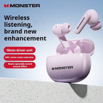  Monster XT02 真无线蓝牙耳机，带主动降噪功能，轻巧入耳式音乐、游戏和运动耳机（中文包装）