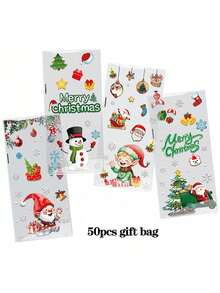 Pacote com 50 novos sacos de doces de Natal, sacos para presentes de Natal, sacos para biscoitos, sacos de celofane para guloseimas, sacos para lembrancinhas de festa
