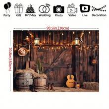 1 Westlicher Cowboy-Themen Fotografie Hintergrund Tuch, Westlicher Cowboy Polyester Fotografie Hintergrund Banner, Arakno Nishibu Tanikura Holz Torhaus Foto Hintergrund, Retro Party Banner Dekoration, Studio Requisiten, Geburtstagskuchen Tisch Zubehör