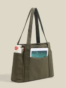 1pc Nylon Multi-Pocket Tote Bag, Women's Practical Versatile Large Capacity Shoulder Bag - Army Green - View 2