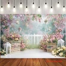 Fondo de jardín plano 2D con flores de primavera, decoración de fondo para ducha, pastel de cumpleaños, fotografía de boda, estudio de fotografía, accesorios, pancarta horizontal de tela con elementos de feliz cumpleaños, adecuado para fiestas interiores/exteriores, sesiones de fotografía, decoración del hogar, exhibición de puertas de garaje, sin necesidad de energía, decoración de fiesta de cumpleaños