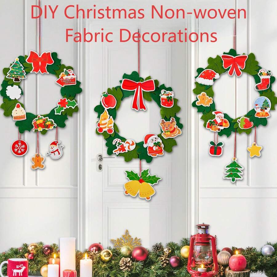 DIY Christmas Wreath Kit - Non - Woven Fabric Decorations For Xmas Party & Home Decor Create - Your - Own Christmas Wreaths - Non - Woven Fabric Craft Kit For Holiday Fun Christmas Non - Woven Fabric Wreath Decor - DIY Hanging Ornaments For Door & Wall