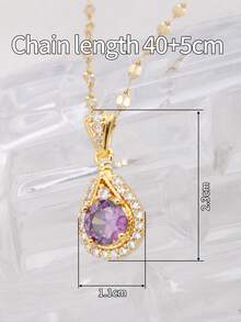 1件18K镀金复古风紫色水滴吊坠可调节项链，奢华优雅时尚，适合女性日常佩戴和参加派对，是送给妻子的礼物，也是社交送礼佳品。 - 金色 - 查看 5
