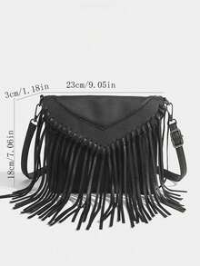 Retro Street Style Fringe Multi-Layer Crossbody Bag For Street, Party, Gathering, Y2k Bag, Gothic Punk Bag For Women, 2000s Fashion Style Bag For Women - 黑色 - 查看 3