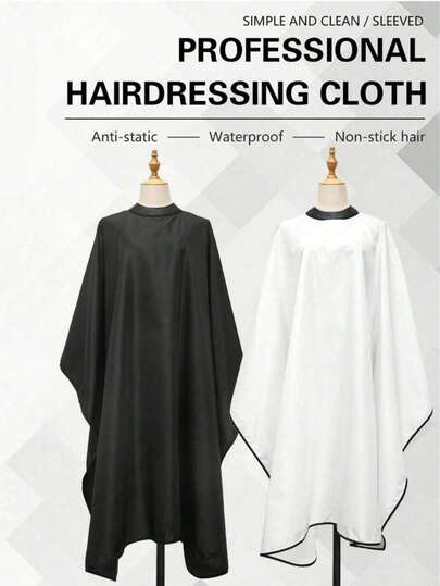 带按扣防水领口的理发披肩 – 黑色理发师斗篷，适用于沙龙理发、美发造型、美发设备及吹风机扩散器