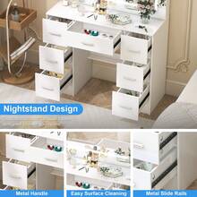 [Halloween Decorations]Makeup Vanity Set Large LED Lighted Mirror Dressing Table Dresser Desk W/ Drawer-Touch Control Mirror, Ideal For Organizing Makeup, Skincare. Compact Vanity Furniture Fits Bedroom, Serves As Decor, Gift, Perfect Gift For Women - White - View 10