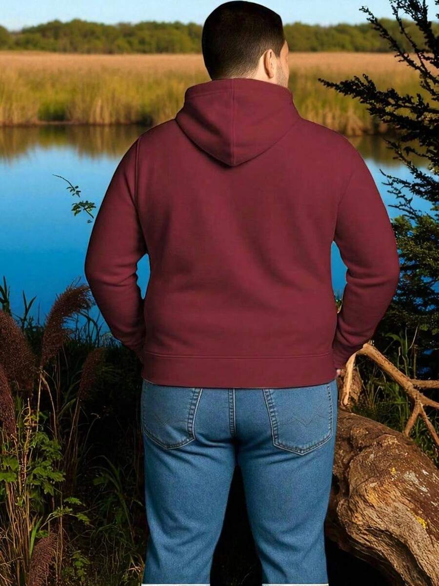Men Plus Size Zip-Up Hoodies - Burgundy - View 1