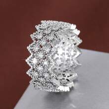 1pc Pointed Lace Hollow Design Cubic Zirconia Inlaid Fashion Ring For Women - Multicolor - View 2
