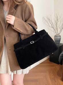 大容量绒面复古托特包女2024秋冬新款高品质通勤百搭手提包，甜美酷炫辣妹风女包