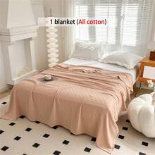 1 件针织毯 - 超薄透气格子设计 | 四季皆宜 | 可机洗 | 夏季及夜间出汗时的理想之选 | 现代柔软质感毯子，现代家居装饰，简约易护理面料 - 淺咖色 - 查看 5