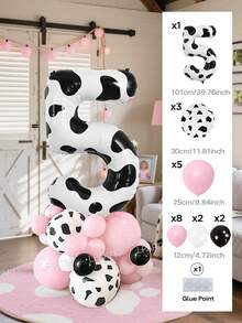 102pcs/21pcs Pink Cowgirl Theme Balloon Arch And Garland Set, 40 Inch Cow Print Balloons (Numbers 0-9), Cowboy Hat/Cowboy Boot Balloons, Farm Theme Birthday Party Decoration, Cream Print Latex Balloons, Farm/Barn Party, Baby Shower - Multicolor - View 16