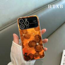 Funda para teléfono con diseño de flores y líneas naranjas electrochapadas | Protector de pantalla AG Frosted Large View Window 2 en 1 para phone 17, 17 Pro, 17 Pro, 16 Pro, 16 Pro, 16 Plus, 16, 15 Pro, 15 Pro, 15 Plus, 15, 14 Pro, 14 Pro, 14 Plus, 14, 13 Pro, 13 Pro, 13, 12 Pro, 12 Pro y 12 Series. Diseño elegante, calidad premium, material duradero y protector. Funda, Entusiastas de la tecnología, Propietarios de smartphones - Negro - Ver 9