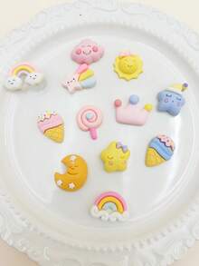 12pcs Cartoon Resin Cute DIY Decor, Moon Star Rabbit Rainbow Lollipop Pattern, Detachable, Suitable For Slippers, Sandals, Whimsical Design, Creative Party Gift - Multicolor - View 6