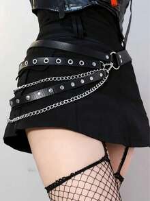 1 件女士加大码性感黑色腰带链，哥特式束腰带，饰有铆钉和流苏，适合日常、通勤、音乐节、万圣节派对和庆祝活动 - 黑色 - 查看 2