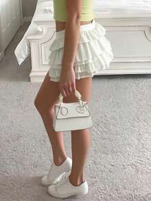 Women's Mini Skirt Stylish Solid Color Layered Ruffled Low Rise Skirt For Daily Life Bar Party And More - Ivory - View 4