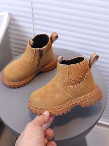 1 par de botas de tobillo para niños con suela suave antideslizante y punta redonda, casuales y de moda, adecuadas para otoño/invierno - Marrón - Ver 3