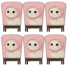 2/4/6pcs Cute Cat Pattern Linen Chair Covers, Suitable For Home Decor, Living Room, Dining Room, Garden, Hotel, Party, Washable Polyester Material Chair Seat Cushion Covers - Multicolor - View 18