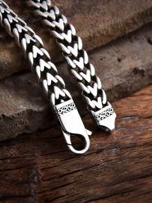 1pc Vintage Punk Style Handmade Heart Chain Blue Zirconia Stone Bracelet, Elegant Men's Accessory Gift