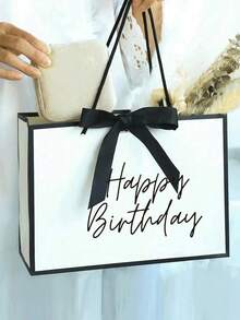 1个生日快乐礼品袋 - 优雅的生日派对礼品袋，T型封口，轻便可折叠购物袋，适合送给女士、妈妈、奶奶、女朋友、男朋友、丈夫、妻子、伴侣 - 生日派对装饰、礼品包装 - 黑白生日装饰、生日礼物、庆祝活动配件、装饰丝带、结构坚固、活动策划、时尚包装、耐用材质、女士礼物 - 彩色 - 查看 4