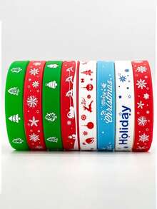 6/8 Pieces Of Christmas Silicone Wristband Set, Printed Cartoon Pattern, Holiday Party, Men's And Women's Gift Accessories, Sports Style Wristbands, Christmas Gifts - Multicolor - View 5