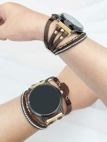 时尚多层仿皮表带，兼容三星 Galaxy Watch、Garmin、Amazfit 和其他 20 毫米/22 毫米智能手表，水晶表带配有可调节金属扣（仅表带） - 彩色 - 查看 6