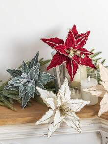 1/3/6pcs Artificial Flower Head, Christmas Tree Wreath DIY Decorations, For Holiday Decoration, Home Decoration, Room Decoration, Vase Decoration, Table Centerpiece, Wedding Decoration