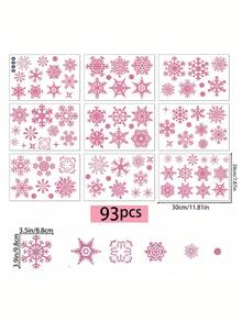 93 pièces/9 feuilles Autocollants de fenêtre amovibles à paillettes statiques de flocons de neige de Noël, fournitures de fête de Noël, décoration d'autocollants, décoration de Noël pour la maison, les bureaux, les supermarchés, la décoration de porte et de fenêtre en verre (rose)