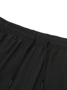 加大码男士印花二合一健身短裤，弹力腰带训练裤，透气夏季跑步七分紧身裤 黑色 - 黑色 - 查看 7