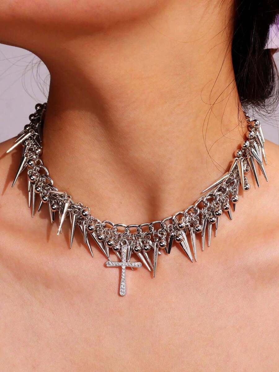 A Fashionable, Exquisite And Exaggerated Gothic Punk Multi-Layered Pointed-Neck Necklace, Suitable For Women's Daily Life, Festivals, Parties And Style Matching Accessories. - Màu Đen Súng - Xem 1