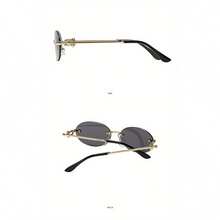 1 Piece/Set New Metal Frameless Oval UV-Protective Sunglasses Ins Summer Outdoor Sunglasses Personalized Sunglasses - 金框灰板 - 查看 3