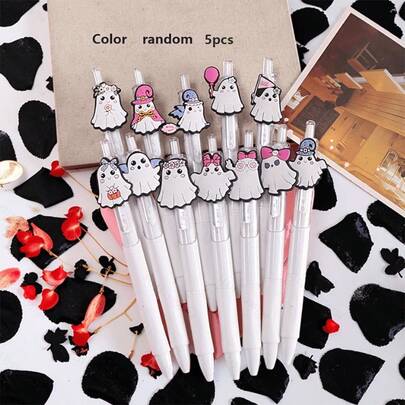 5pcs/Set Cute Cartoon Ghost Ballpoint Pens, Office/School Signature Pens, Halloween Party Favors