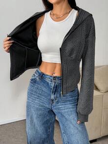 1pc Vintage Loose Fit Zip-Up Sweatshirt Jacket - Dark Grey - View 6
