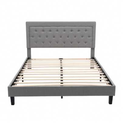 Easy Living Base de Cama Queen Size Tapizada con Cabecera Capitoné Clásico Linen - Gris Oscuro