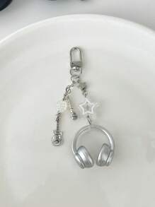 1 szt. Unisex INS Style Brelok do słuchawek muzycznych, kreatywny mini mikrofon z gitarą i nutami, unikatowy łańcuszek do telefonu, brelok do samochodu, festiwal muzyczny, prezent dla miłośnika muzyki, akcesoria do samochodu, brelok do torby, plecak do szkoły, uroczy gotycki Y2k