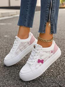 2025 New Thick Sole Casual Sneakers, Increased Height, Flat White Shoes, Thick Sole Sports Casual Student Bread Shoes, Sports Lace-Up Metal Eyelets, Suitable For Home Wear