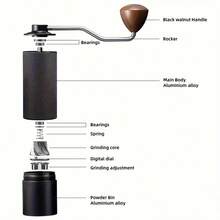 SOKANY 1PC Professional Manual Coffee Bean Grinder.All-Metal Body Material.CNC Cutting And Grinding Core.Double Bearings Are Fixed.About 25 Grams Of Coffee Beans Can Be Ground At A Time.12-Stage Point Adjustment.Precise Grinding.Suitable For Fresh Powder, Drip Coffee, Espresso, And French Coffee.Coffee Grinder Accessories, No Electricity Required.