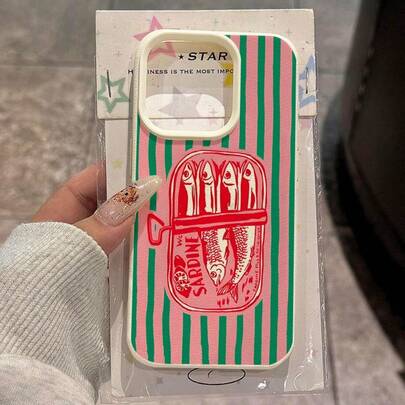 1pc Retro Colorful Striped Sardine Can Design TPU Phone Case, Fits // Phones