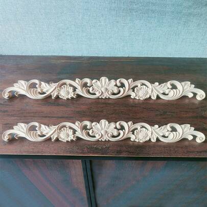 2 pezzi Applique decorative in legno intagliato non dipinto, 48 x 5,5 cm, forniture per la lavorazione del legno con intricati motivi in rilievo europei, adatte per armadi, porte, mobili, pareti di accento, ingressi, scale, decorazioni natalizie, decorazioni fai-da-te
